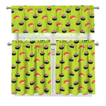 Salmon Sushi And Rolls Pattern Print 3 Piece Kitchen Curtains