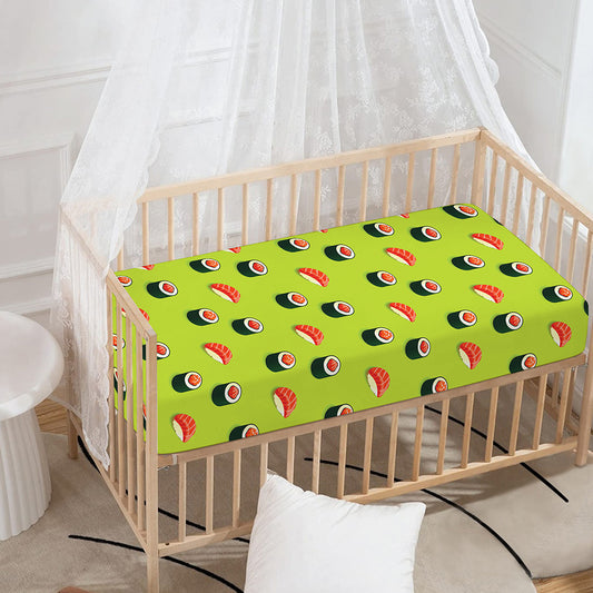 Salmon Sushi And Rolls Pattern Print Baby Crib Sheet