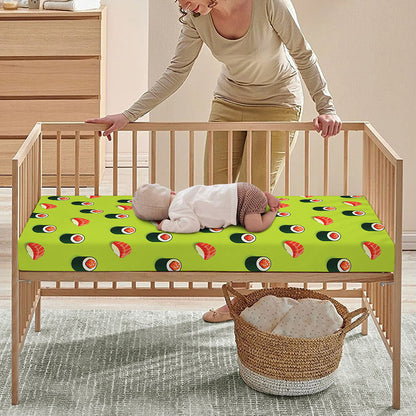 Salmon Sushi And Rolls Pattern Print Baby Crib Sheet