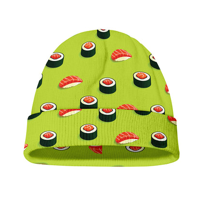 Salmon Sushi And Rolls Pattern Print Beanie