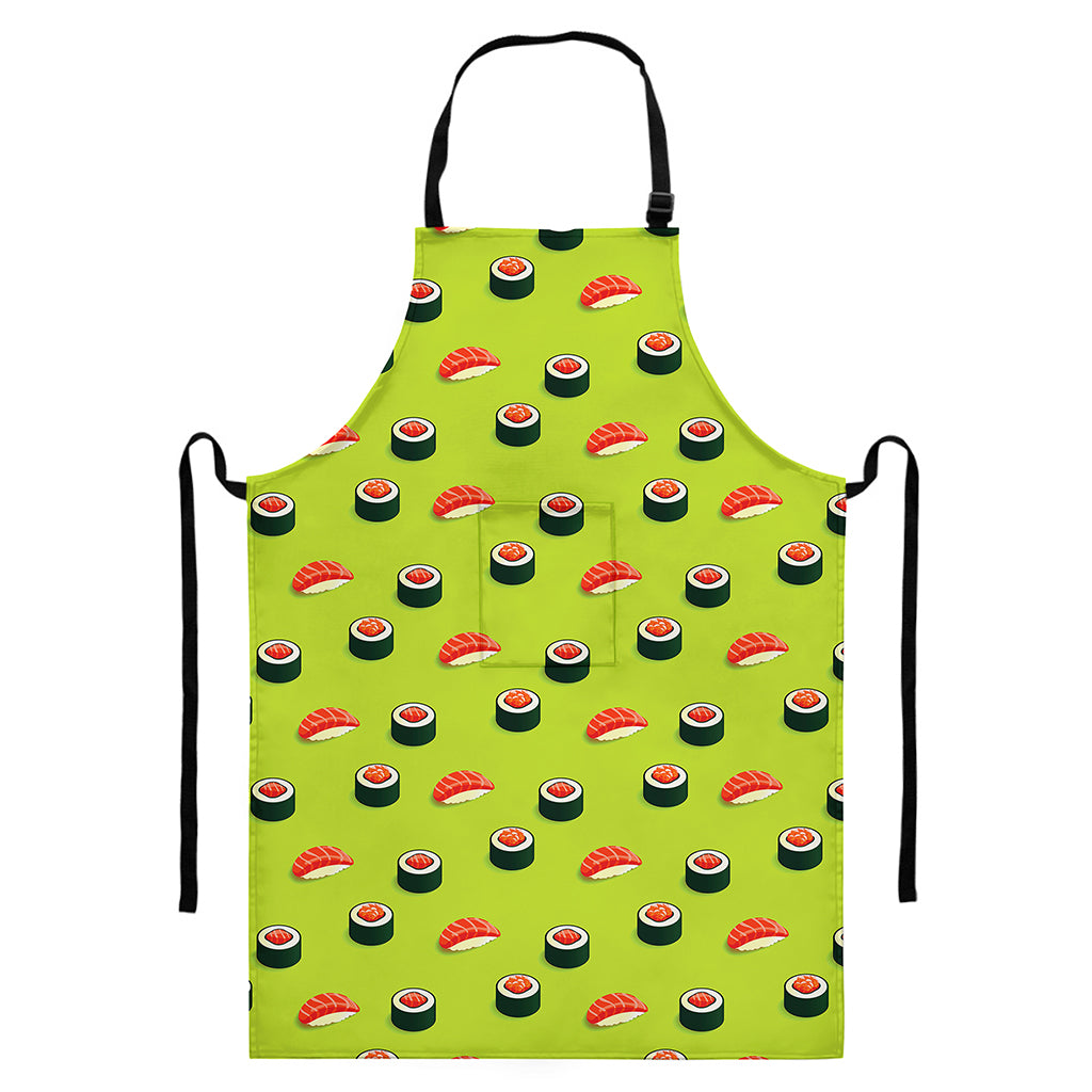 Salmon Sushi And Rolls Pattern Print Bib Apron With Pocket