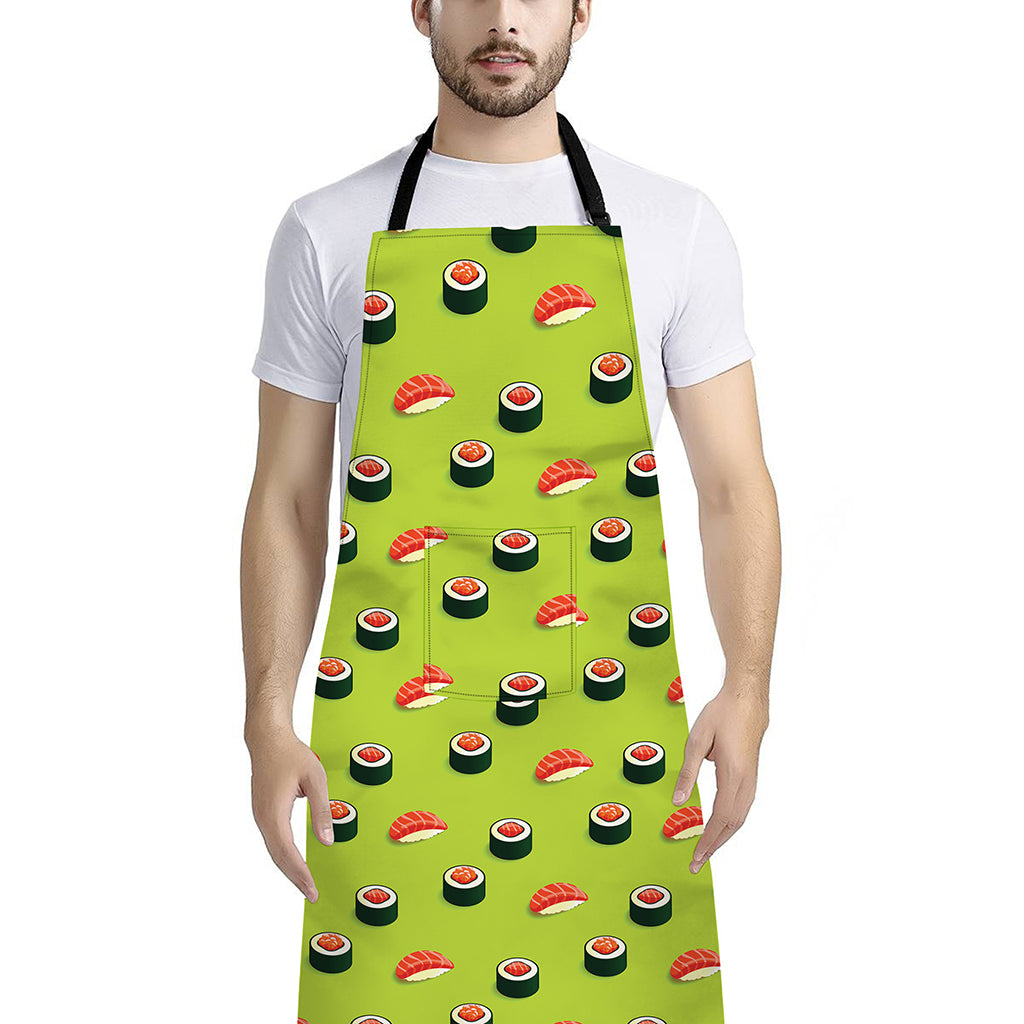 Salmon Sushi And Rolls Pattern Print Bib Apron With Pocket