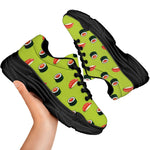 Salmon Sushi And Rolls Pattern Print Black Chunky Shoes