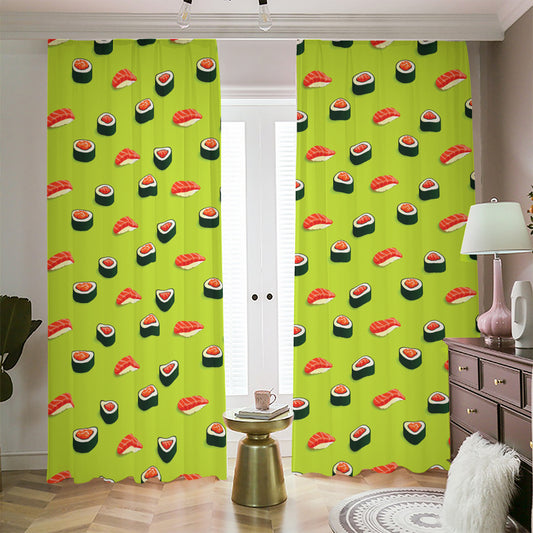 Salmon Sushi And Rolls Pattern Print Blackout Pencil Pleat Curtains