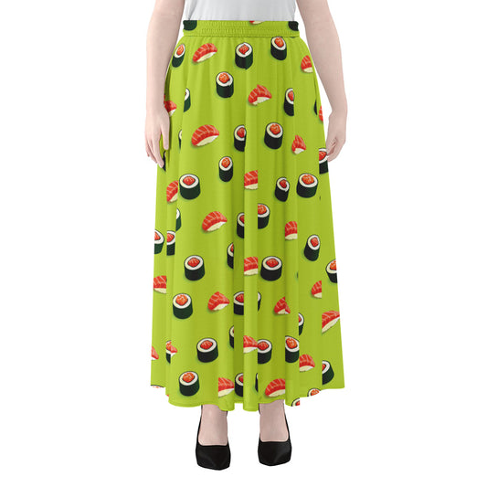 Salmon Sushi And Rolls Pattern Print Chiffon Maxi Skirt