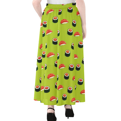 Salmon Sushi And Rolls Pattern Print Chiffon Maxi Skirt