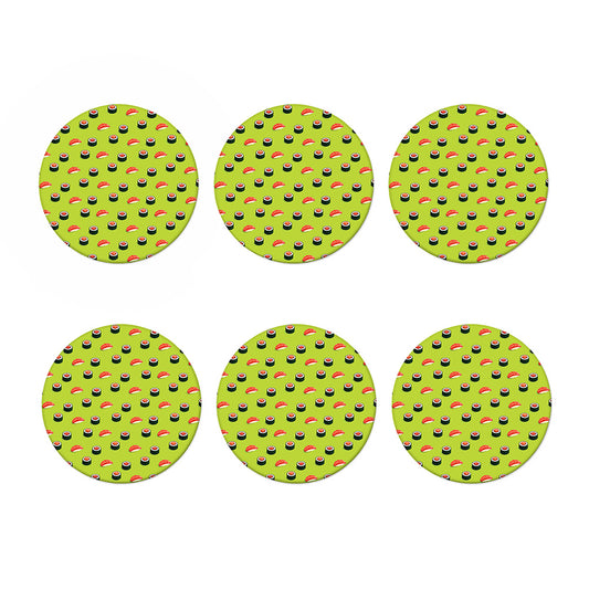 Salmon Sushi And Rolls Pattern Print Coaster Set