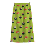 Salmon Sushi And Rolls Pattern Print Cotton Front Slit Maxi Skirt