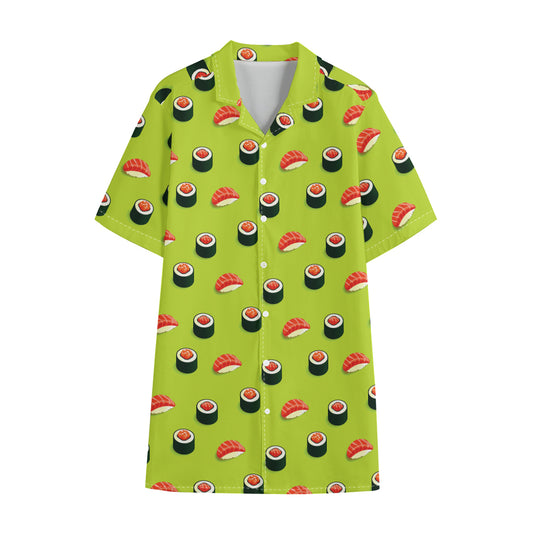 Salmon Sushi And Rolls Pattern Print Cotton Hawaiian Shirt