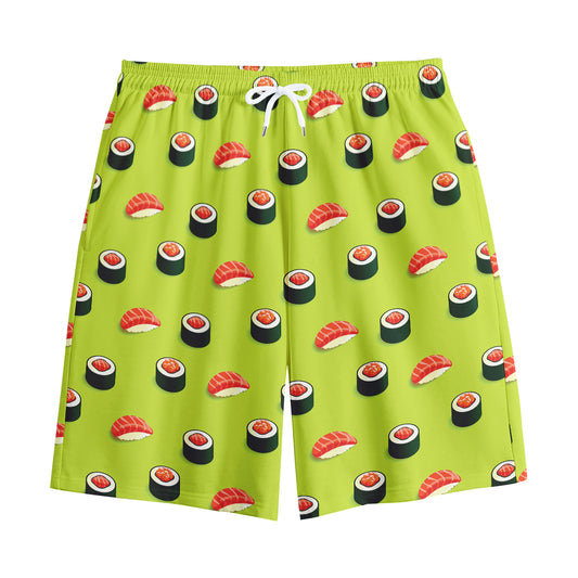 Salmon Sushi And Rolls Pattern Print Cotton Shorts