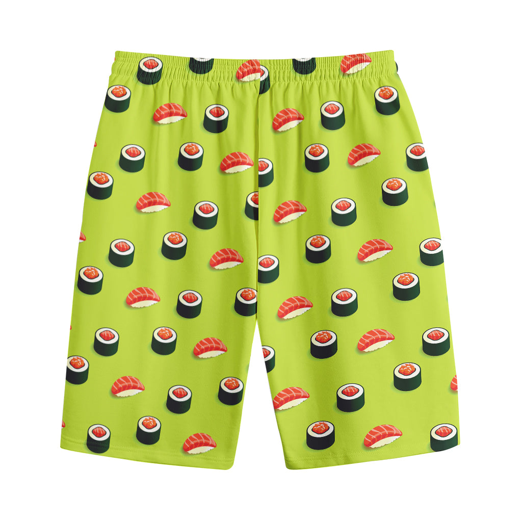 Salmon Sushi And Rolls Pattern Print Cotton Shorts
