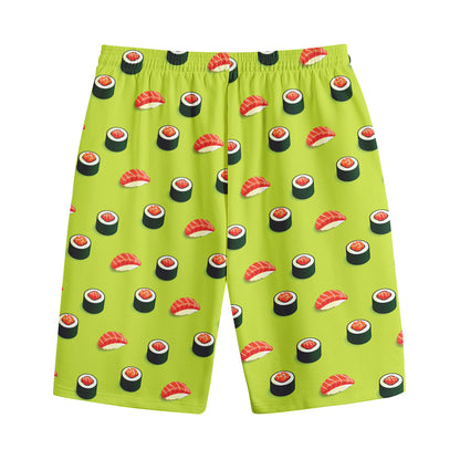 Salmon Sushi And Rolls Pattern Print Cotton Shorts