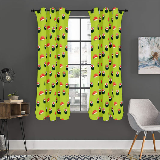 Salmon Sushi And Rolls Pattern Print Curtain