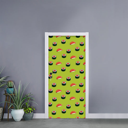 Salmon Sushi And Rolls Pattern Print Door Sticker