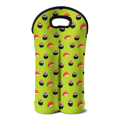 Salmon Sushi And Rolls Pattern Print Double Neoprene Wine Tote