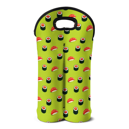 Salmon Sushi And Rolls Pattern Print Double Neoprene Wine Tote