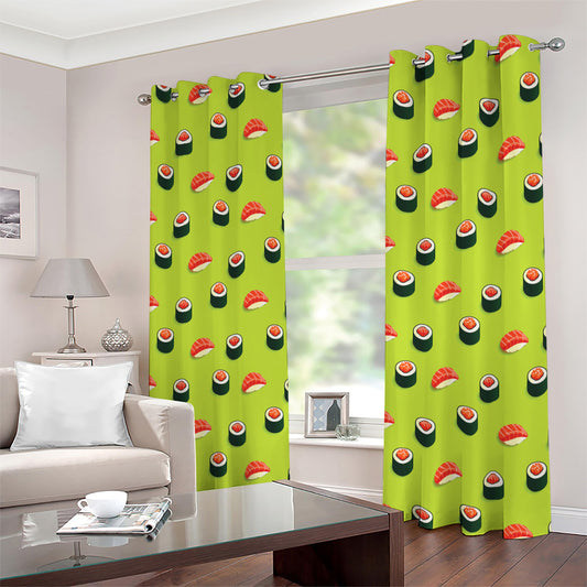Salmon Sushi And Rolls Pattern Print Extra Wide Grommet Curtains