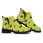 Salmon Sushi And Rolls Pattern Print Flat Ankle Boots