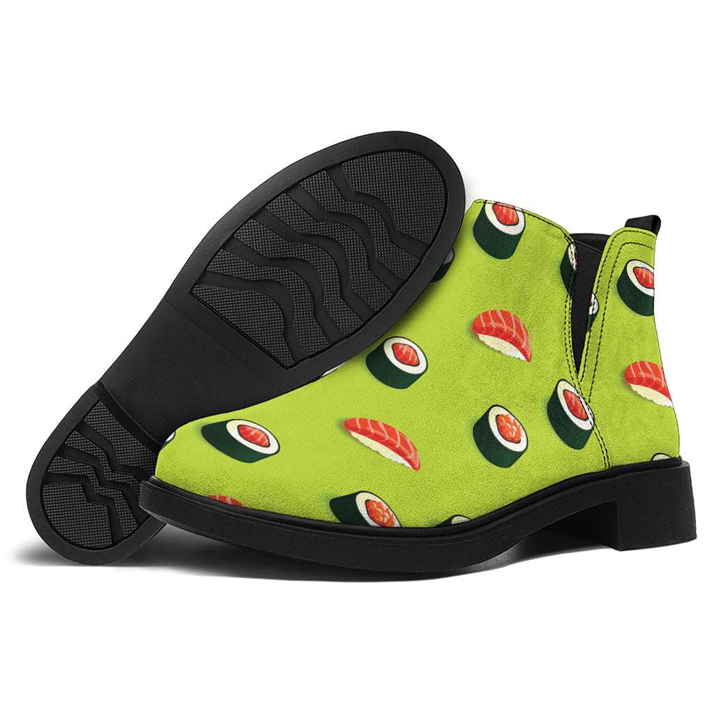 Salmon Sushi And Rolls Pattern Print Flat Ankle Boots
