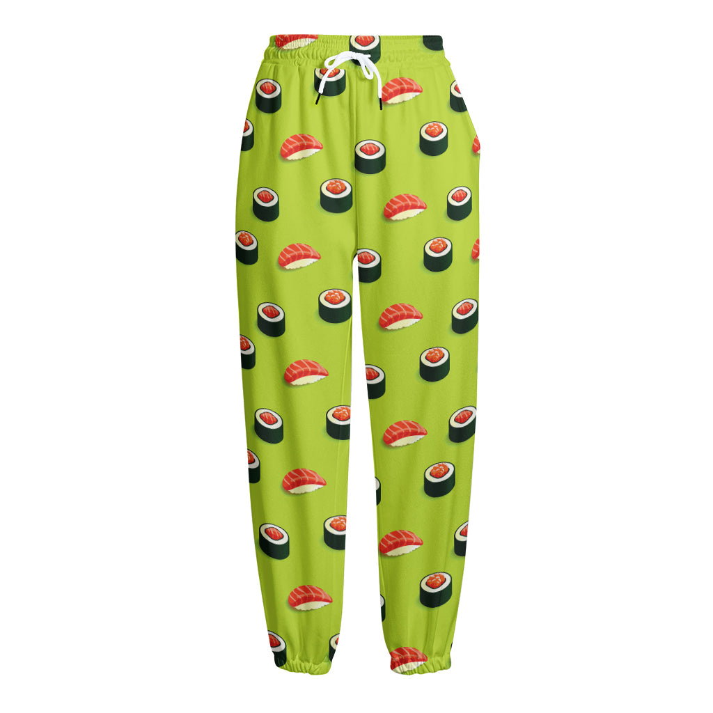 Salmon Sushi And Rolls Pattern Print Fleece Lined Knit Pants