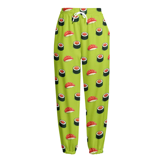 Salmon Sushi And Rolls Pattern Print Fleece Lined Knit Pants
