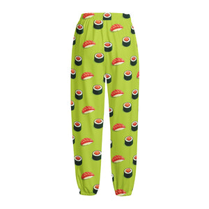 Salmon Sushi And Rolls Pattern Print Fleece Lined Knit Pants