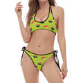 Salmon Sushi And Rolls Pattern Print Halter Scoop Tie Side Bikini
