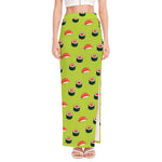 Salmon Sushi And Rolls Pattern Print High Slit Maxi Skirt