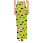 Salmon Sushi And Rolls Pattern Print High Slit Maxi Skirt