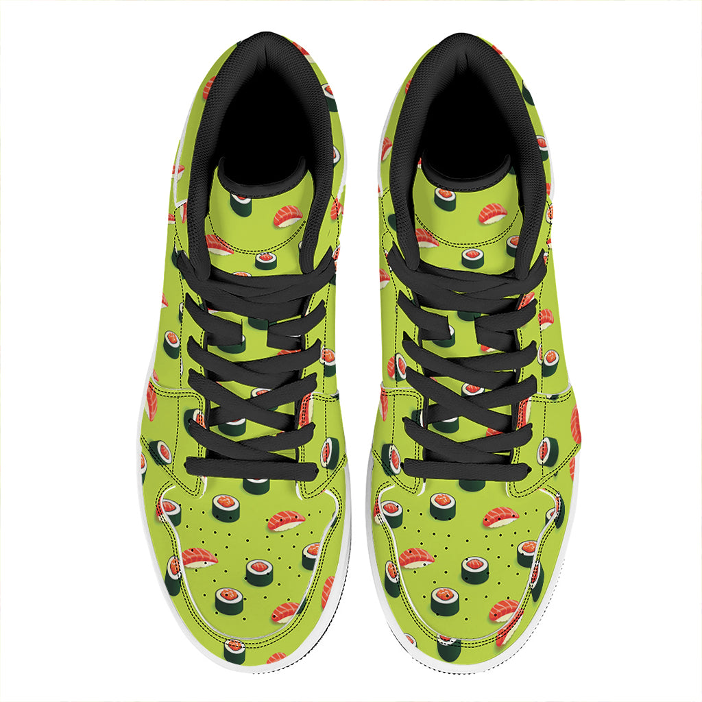 Salmon Sushi And Rolls Pattern Print High Top Leather Sneakers