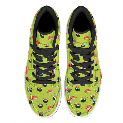Salmon Sushi And Rolls Pattern Print High Top Leather Sneakers