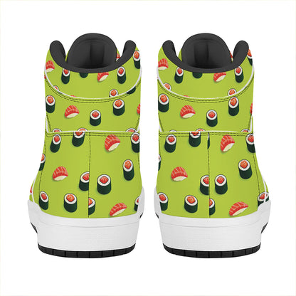 Salmon Sushi And Rolls Pattern Print High Top Leather Sneakers