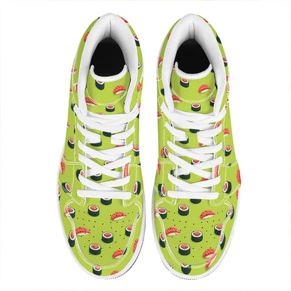 Salmon Sushi And Rolls Pattern Print High Top Leather Sneakers
