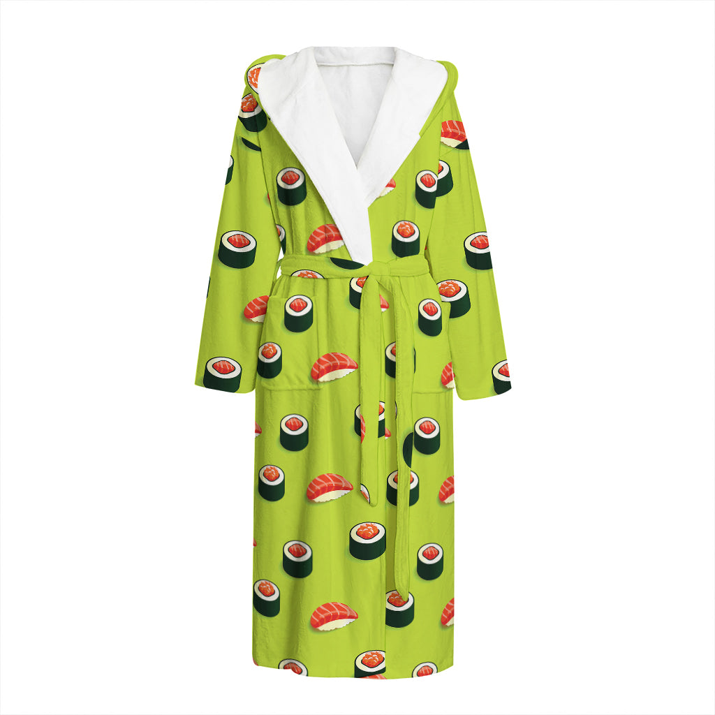 Salmon Sushi And Rolls Pattern Print Hooded Bathrobe