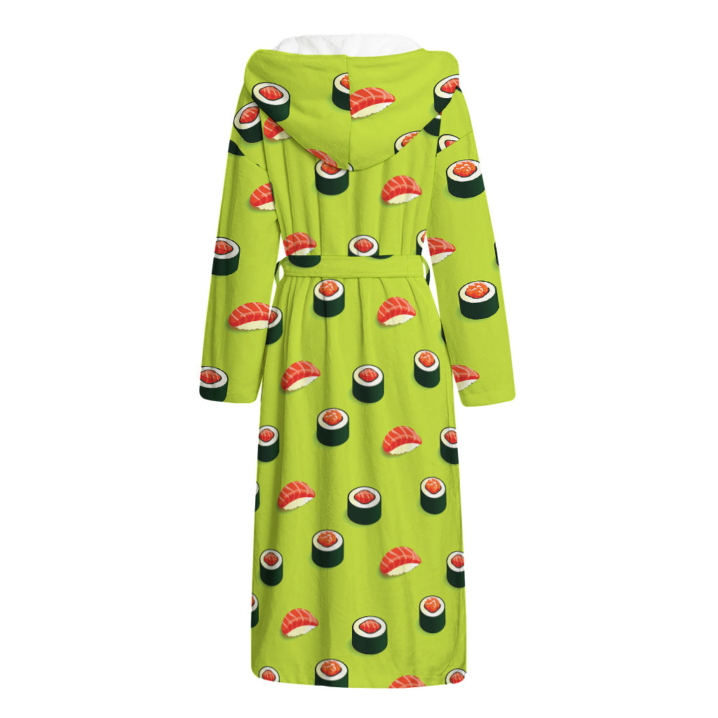 Salmon Sushi And Rolls Pattern Print Hooded Bathrobe