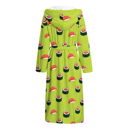 Salmon Sushi And Rolls Pattern Print Hooded Bathrobe