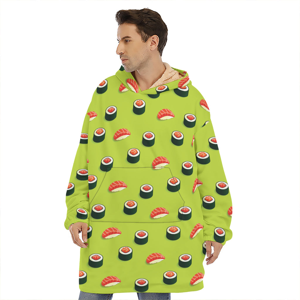 Salmon Sushi And Rolls Pattern Print Hoodie Blanket