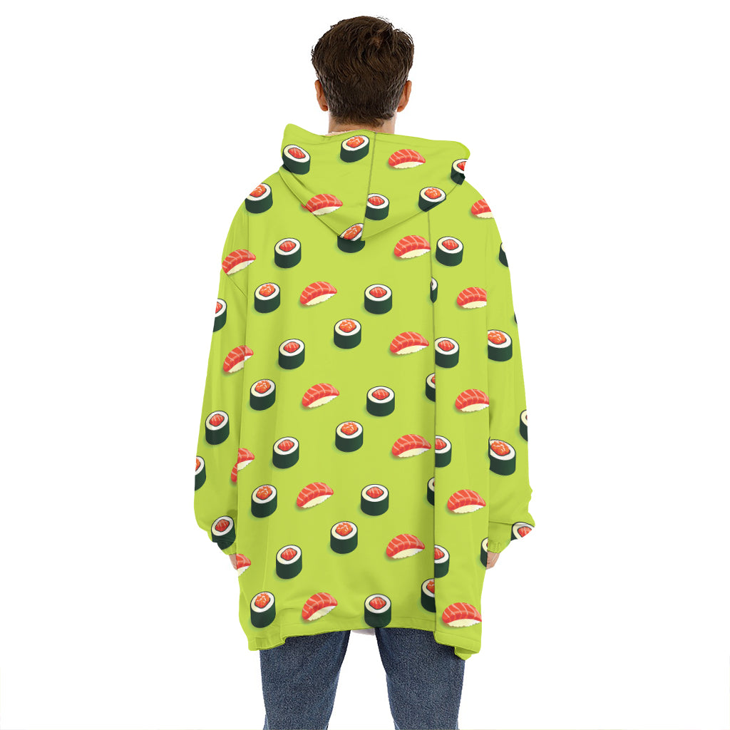 Salmon Sushi And Rolls Pattern Print Hoodie Blanket