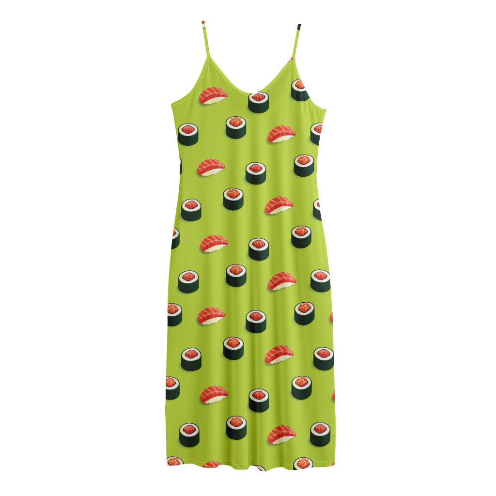Salmon Sushi And Rolls Pattern Print Jersey Midi Cami Dress