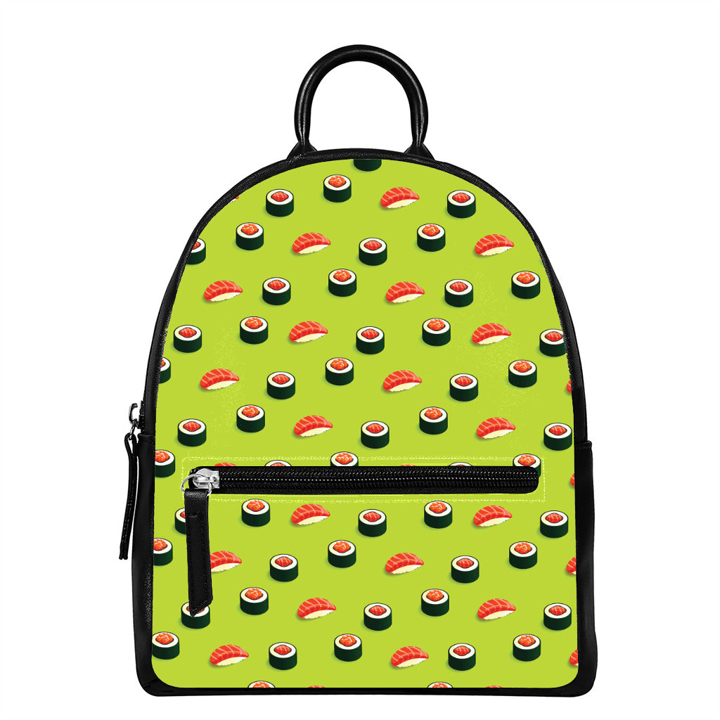 Salmon Sushi And Rolls Pattern Print Leather Backpack