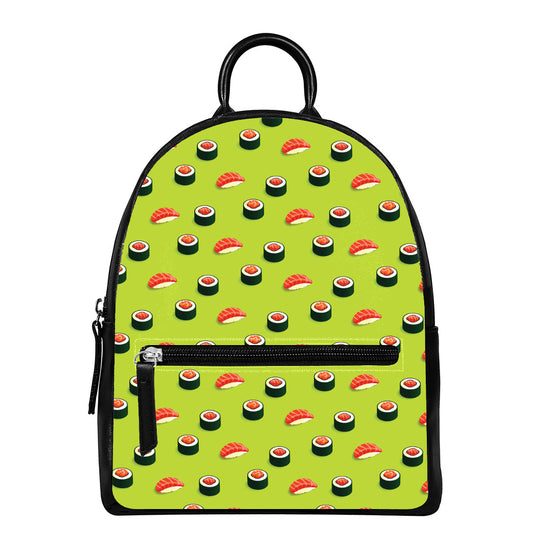 Salmon Sushi And Rolls Pattern Print Leather Backpack