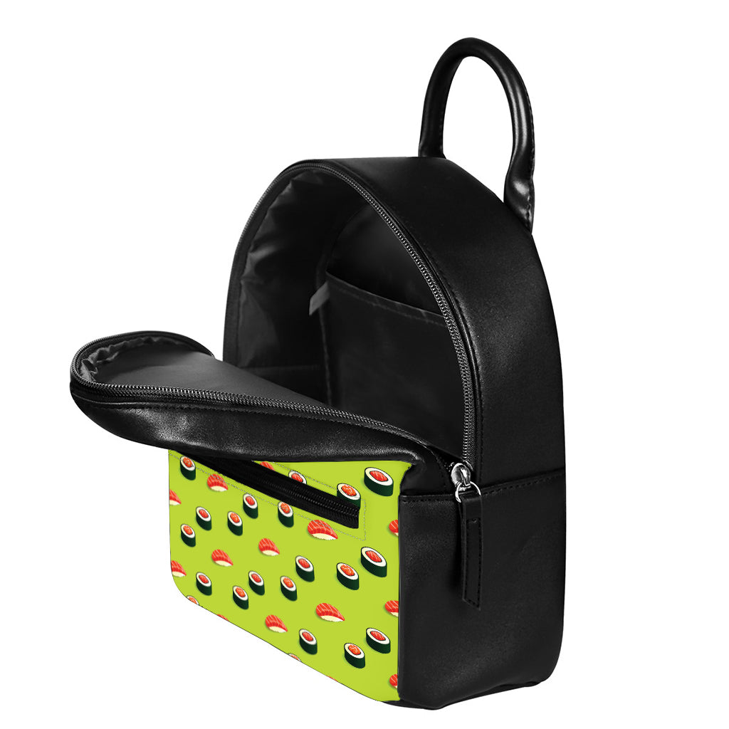 Salmon Sushi And Rolls Pattern Print Leather Backpack
