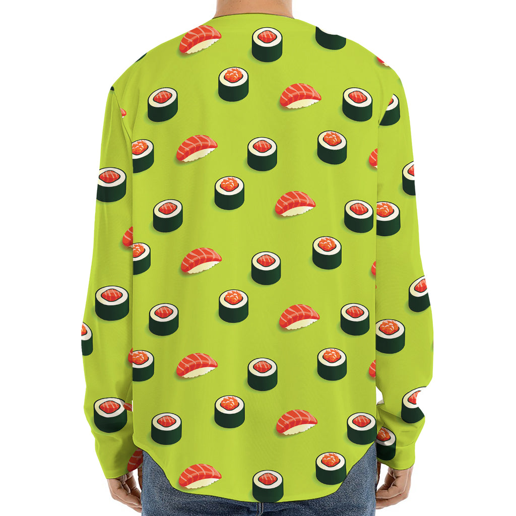 Salmon Sushi And Rolls Pattern Print Long Sleeve Baseball Jersey