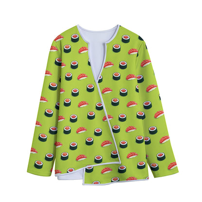Salmon Sushi And Rolls Pattern Print Long Sleeve Short Coat