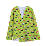 Salmon Sushi And Rolls Pattern Print Long Sleeve Short Coat