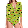 Salmon Sushi And Rolls Pattern Print Long Sleeve Swimsuit