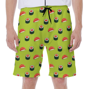 Salmon Sushi And Rolls Pattern Print Men's Beach Shorts