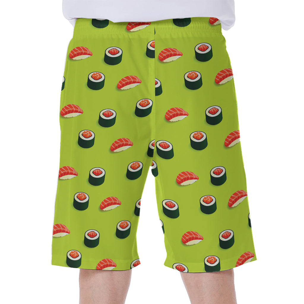Salmon Sushi And Rolls Pattern Print Men's Beach Shorts