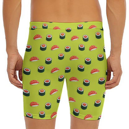 Salmon Sushi And Rolls Pattern Print Men's Long Boxer Briefs