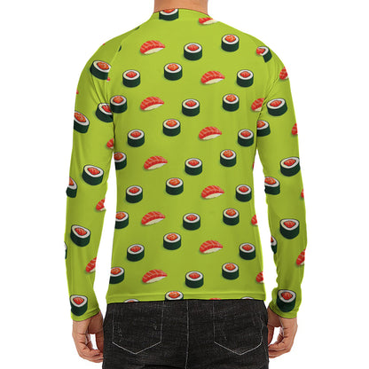 Salmon Sushi And Rolls Pattern Print Men's Long Sleeve Rash Guard
